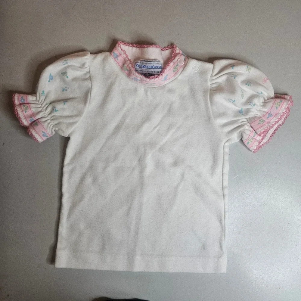 Vintage OshKosh Bgosh Baby Girls Pink Floral Romper Shirt Set Made in USA 18M